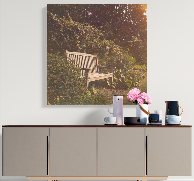 Kanvas landskap trädgårdsbänk i harmoni - Tenstickers