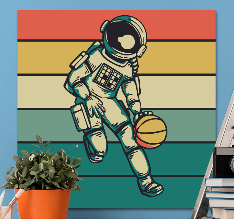 Kanvas sport kosmonaut engagerad i basket - Tenstickers