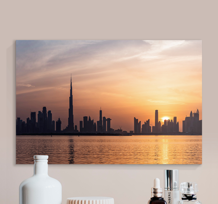 Kanvas städer och länder dubai skyline solnedgång - Tenstickers