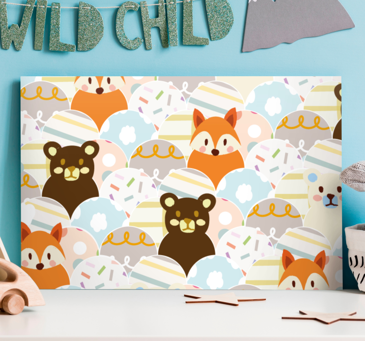 Lapptäcke björn och räv design plantskola canvas - Tenstickers