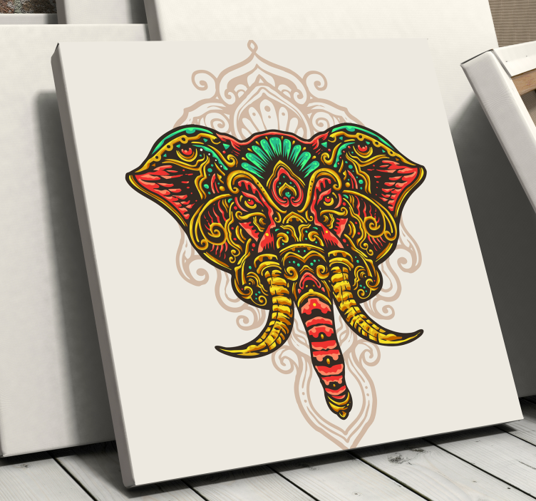 Mångfärgad indisk mandala elefant canvas - Tenstickers