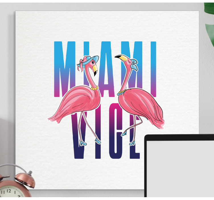 Miami vice flamingo design djur kanfas tryck - Tenstickers