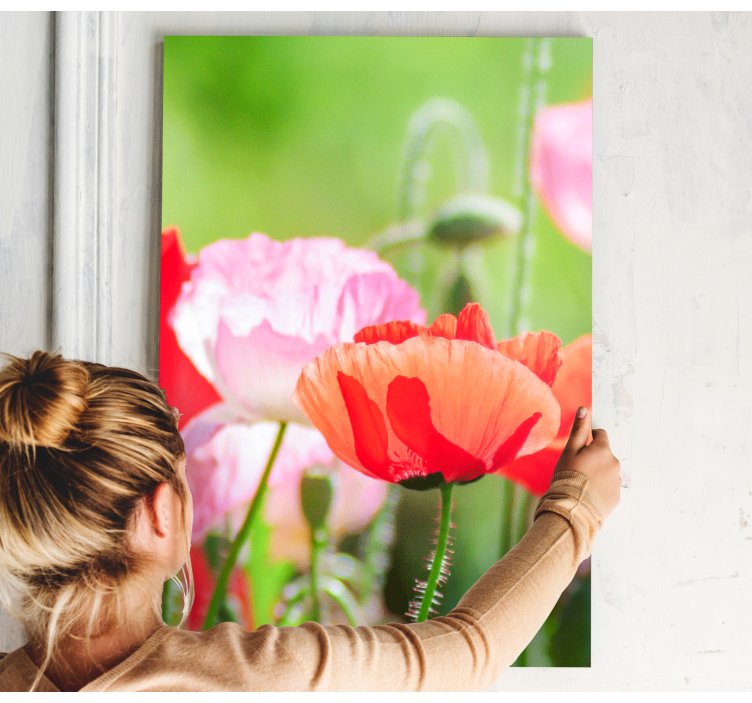 Rosa och rött hav av vallmo blommacanvas tavla - Tenstickers