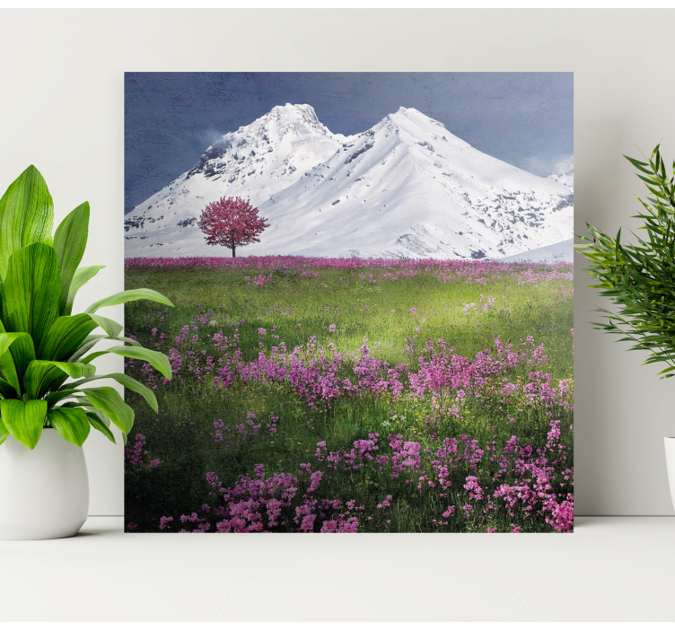 Snöiga berg med blommorcanvas tavla - Tenstickers