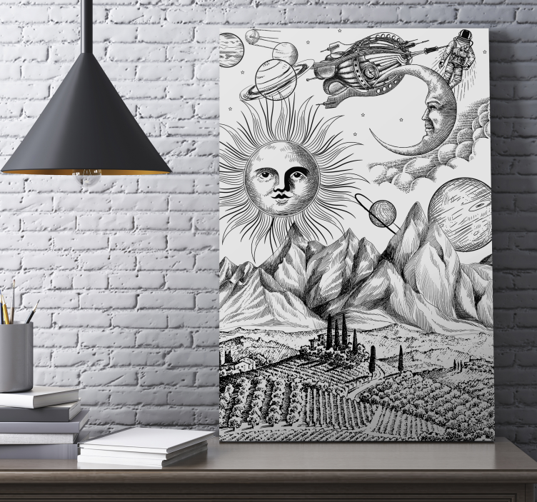 Sol och planeter Abstrakt kanvas - Tenstickers