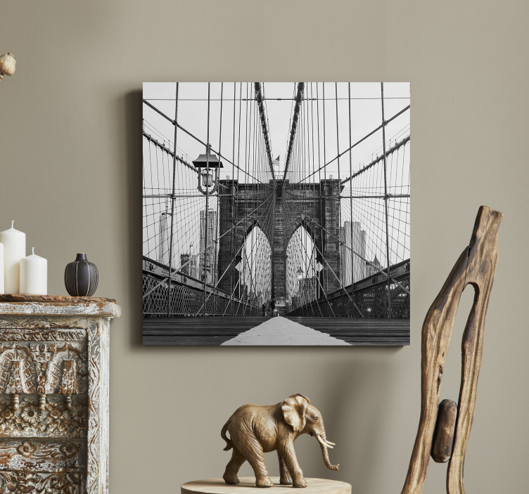 Svart och vit brooklyn bridge 3d canvas tavla - Tenstickers