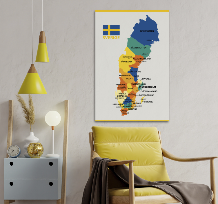 Sverige politisk karta stad canvastavlor - Tenstickers