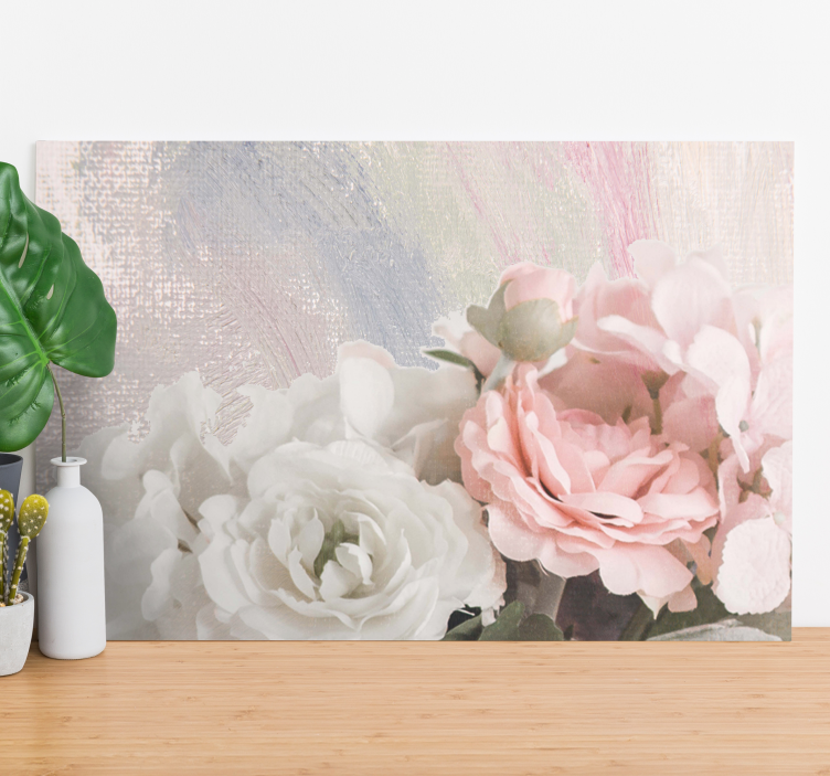 Vita och rosa rosor "shabby chic" retro canvas - Tenstickers