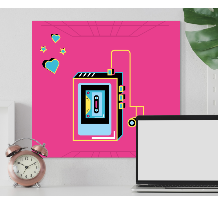 Walkman illustration på rosa retrocanvas tavla - Tenstickers