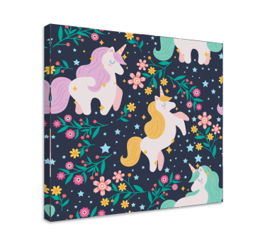 Blommor och stjärnor unicorn canvas canvas tavla - Tenstickers