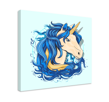 Nyanser av blå realistisk unicorncanvas tavla canvas tavla - Tenstickers