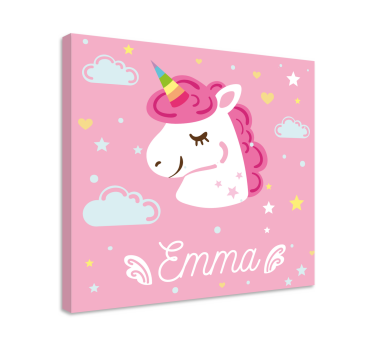 Rosa enhörningar med namnet unicorn canvas wall art - Tenstickers