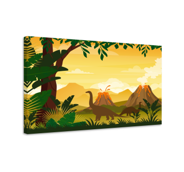 Jurassic tropiskt landskap dinosaurie canvas tavla - Tenstickers