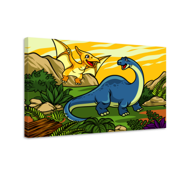 Barns dinosaurier jurassic med landskap canvas tavla - Tenstickers