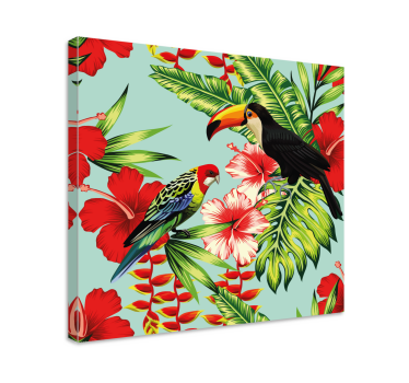 Kanvas djur tropiska fåglar blommor - Tenstickers