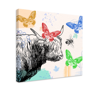 Fjäril och bi ko djur kanfas - Tenstickers