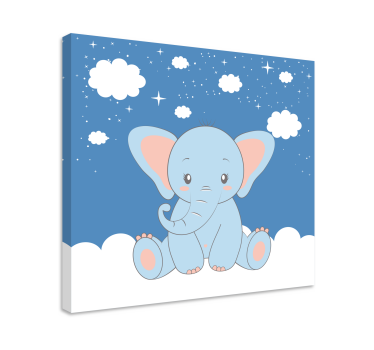 Söt baby tecknad elefant blå väggbilder för barnkammare - Tenstickers