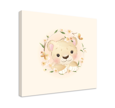 Lejonunge i blommig krona Kanvas djur - Tenstickers