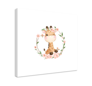 Giraff med kronblommor djur kanfas - Tenstickers
