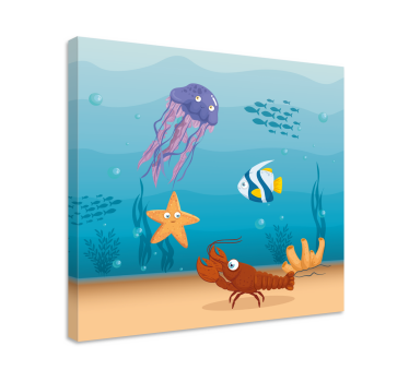 Seaworld liv tecknad fiskcanvas tavla konst - Tenstickers