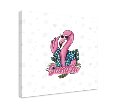 Flamingo i solglasögon med namn anpassningsbara kanvastryck - Tenstickers