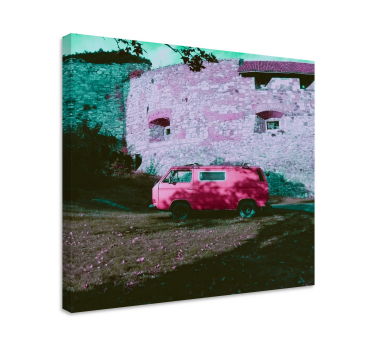Kanvas abc och bokstäver vintage rosa bil - Tenstickers