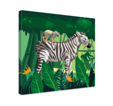 Kanvas djur zebra med apa - Tenstickers