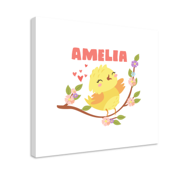 Baby kyckling med namn och blommor fågelcanvas tavla canvas tavla - Tenstickers