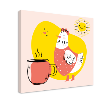 Kanvas djur glad höna morgon - Tenstickers
