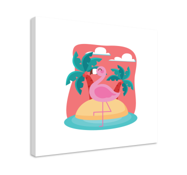Kanvas djur flamingo på ö och strand - Tenstickers
