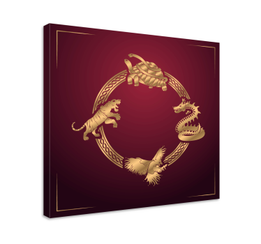 Fyra symboler drake tiger djurcanvas tavla - Tenstickers