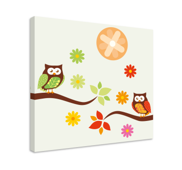 Kanvas djur ugglefamiljens glädje - Tenstickers