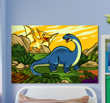 Barns dinosaurier jurassic med landskap canvas tavla - Tenstickers