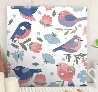 Blå fåglar mönster fågelcanvas tavla canvas tavla - Tenstickers