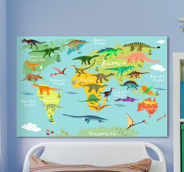 Dinosaurier världskartacanvas tavla canvas tavla för barn - Tenstickers