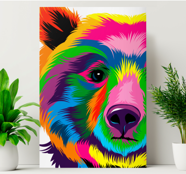 Färgglad björn geometrisk inramadcanvas tavla - Tenstickers