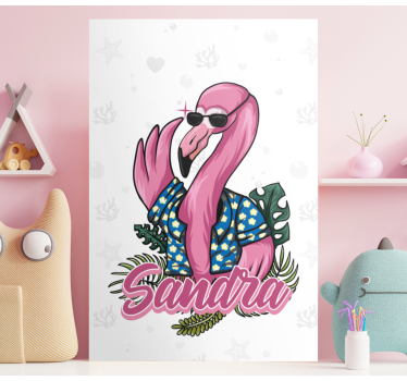 Flamingo i solglasögon med namn anpassningsbara kanvastryck - Tenstickers