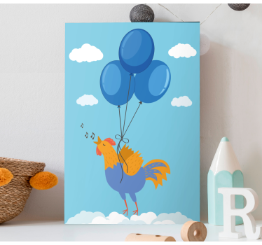 Flygande fågelunge med blå ballonger fågelcanvas tavla canvas tav - Tenstickers