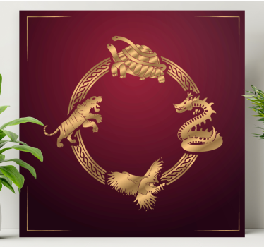 Fyra symboler drake tiger djurcanvas tavla - Tenstickers