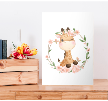 Giraff med kronblommor djur kanfas - Tenstickers