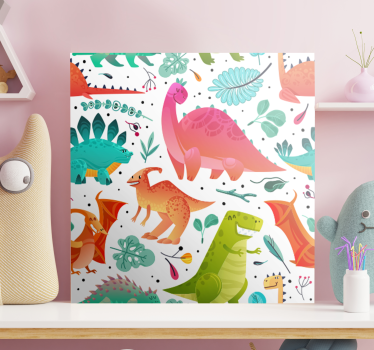 Glada dinosaurier för barn canvas tavla - Tenstickers