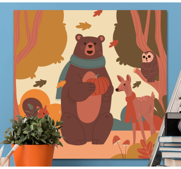 Glada djur på hösten skogsväggbilder för plantskola - Tenstickers