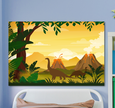 Jurassic tropiskt landskap dinosaurie canvas tavla - Tenstickers