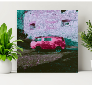 Kanvas abc och bokstäver vintage rosa bil - Tenstickers