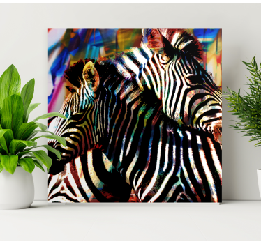 Kanvas djur färgglad zebra par - Tenstickers