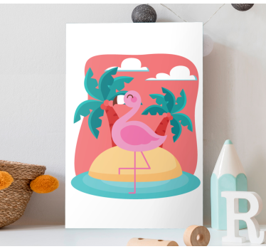 Kanvas djur flamingo på ö och strand - Tenstickers