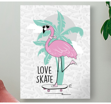 Kanvas djur flamingo skateboardande - Tenstickers