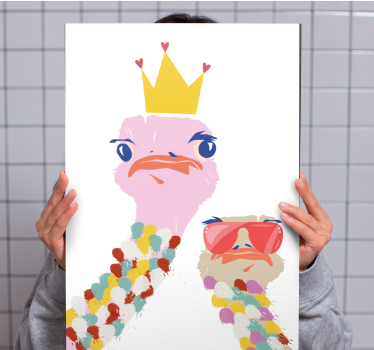 Kanvas djur kronad struts - Tenstickers