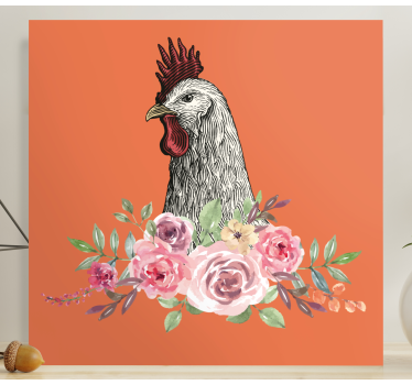 Kanvas djur tupp med blommor - Tenstickers