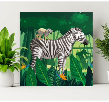 Kanvas djur zebra med apa - Tenstickers